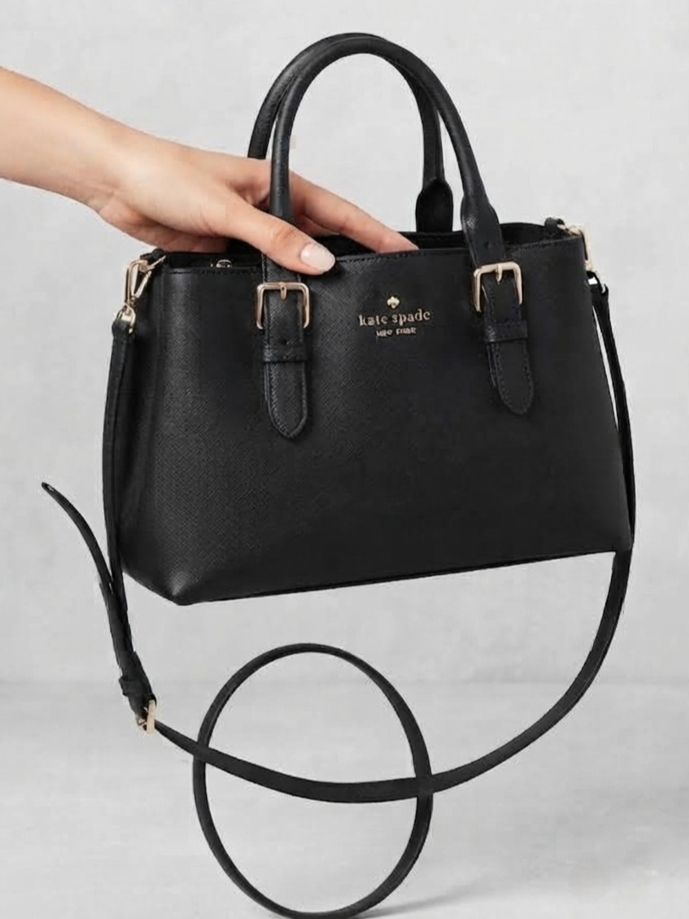 Kate Spade Black Saffiano Leather Satchel with Crossbody Strap